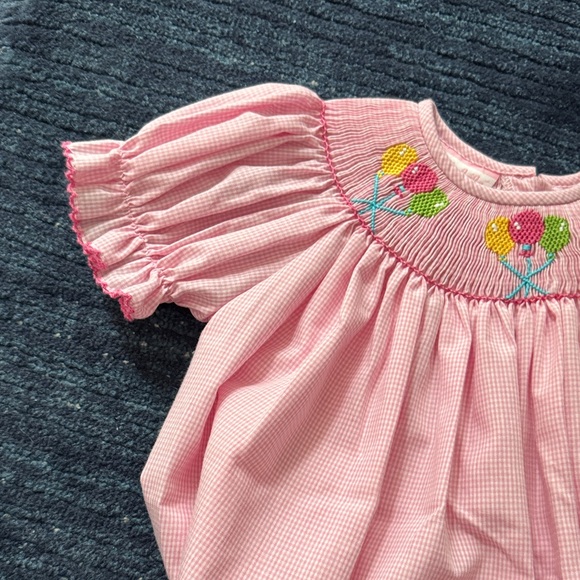 Pink Smocked Dress with Floral Embroidery - Picture 3 of 4